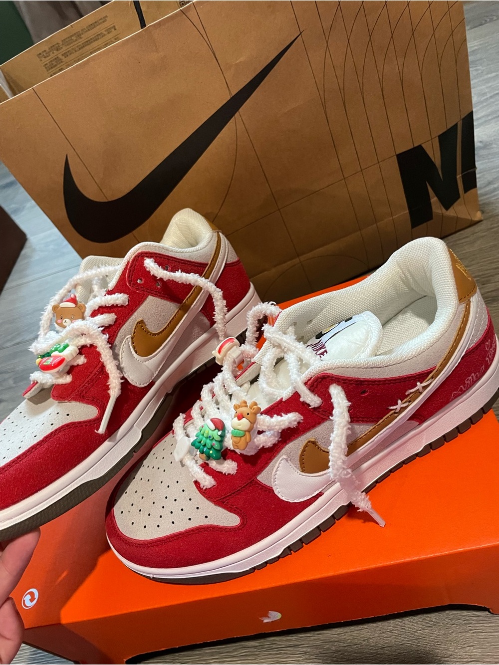Nike Custom Red, White and Gold Holiday-Themed Sneakers